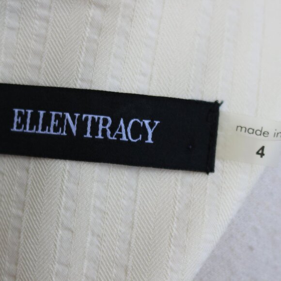 Ellen Tracy Cream Seersucker Pleated Bodice Sleeveless Full Skirt Dress Sz 4 - Picture 7 of 8